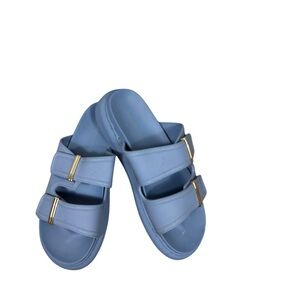 Madden Girl periwinkle Blue Slide Sandals with Gold Accents size 9